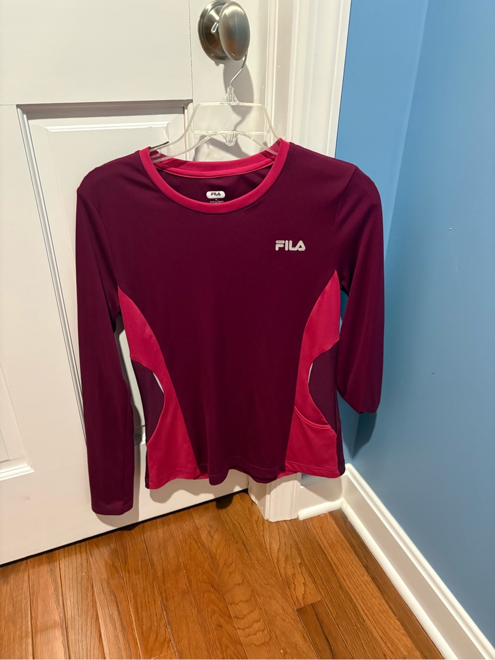FILA Burgundy Long Sleeve Top with Pink Trim